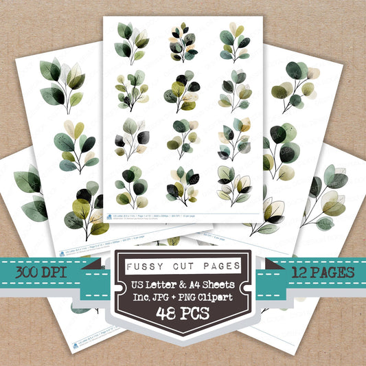 Minimal Leaf Branch fussy cut printable sheets for junk journaling, scrapbooking, and paper craft projects