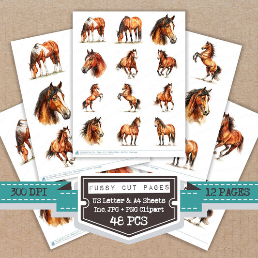 Realistic Horse Illustration fussy cut printable sheets for junk journaling, scrapbooking, and paper craft projects