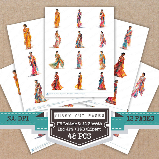Realistic Indian Woman Illustration fussy cut printable sheets for junk journaling, scrapbooking, and paper craft projects
