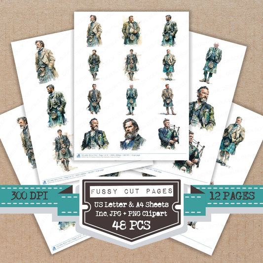 Realistic Scottish Man Illustration fussy cut printable sheets for junk journaling, scrapbooking, and paper craft projects