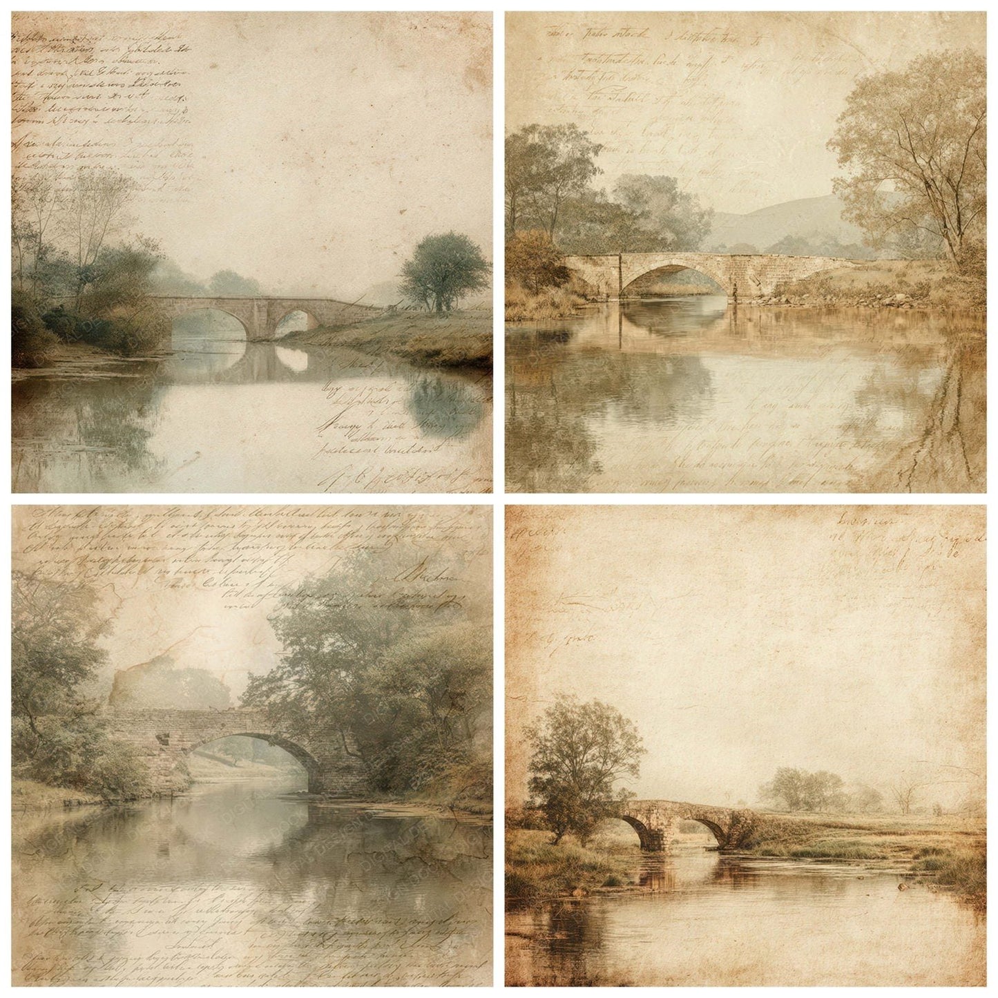 Old Stone Bridge River Scene Digital Paper Pack (DDD012185)