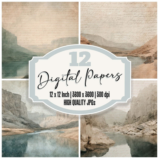 Vintage Canyon River Scene Digital Paper Pack (DDD012187)