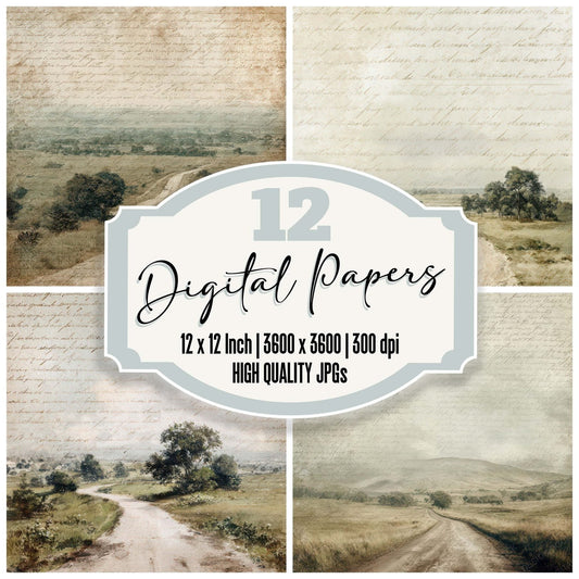 Vintage Countryside Road Scene Digital Paper Pack (DDD012189)