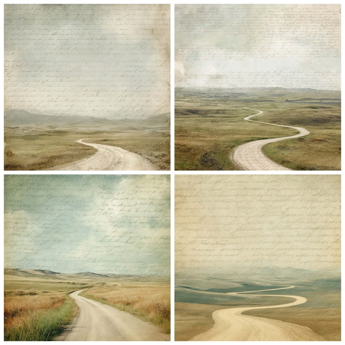 Vintage Countryside Road Scene Digital Paper Pack (DDD012189)