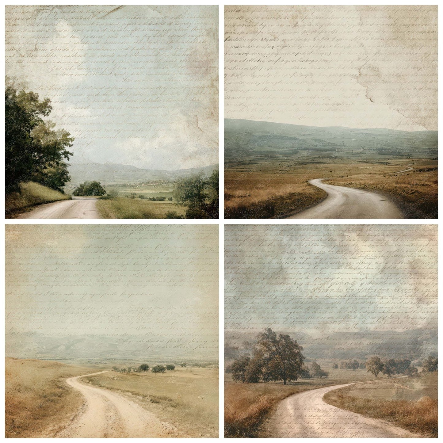 Vintage Countryside Road Scene Digital Paper Pack (DDD012189)