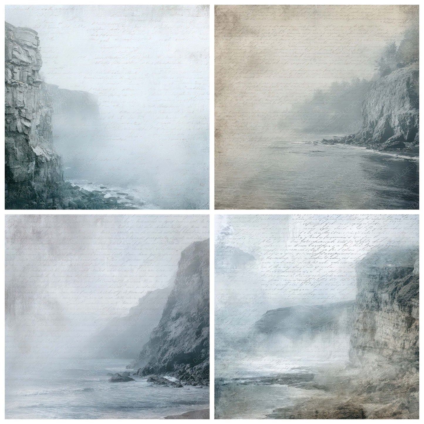 Vintage Foggy Cliff Coast Scene Digital Paper Pack (DDD012191)