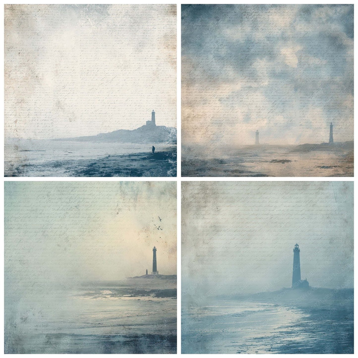 Vintage Lighthouse Coastal Scene Digital Paper Pack (DDD012192)