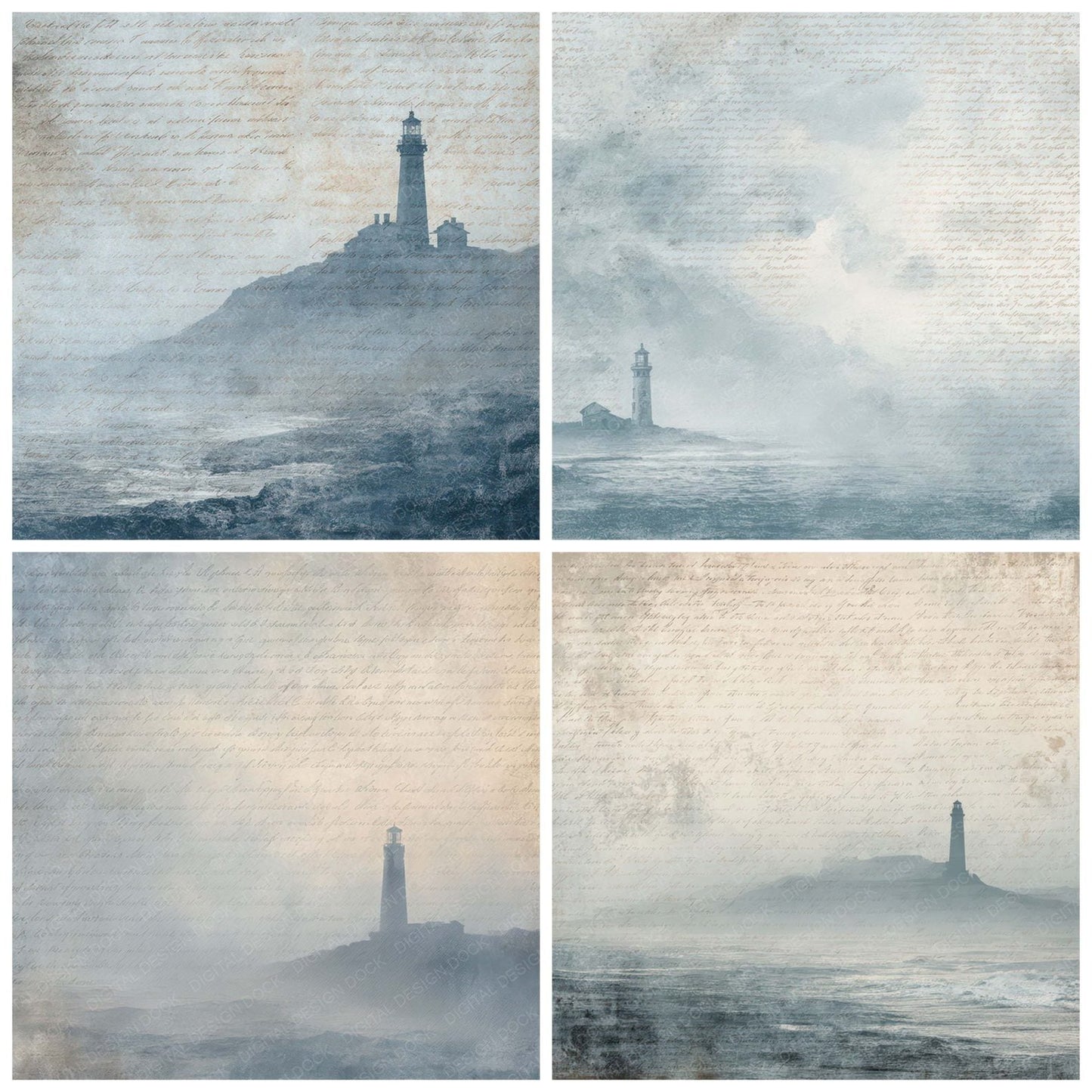 Vintage Lighthouse Coastal Scene Digital Paper Pack (DDD012192)
