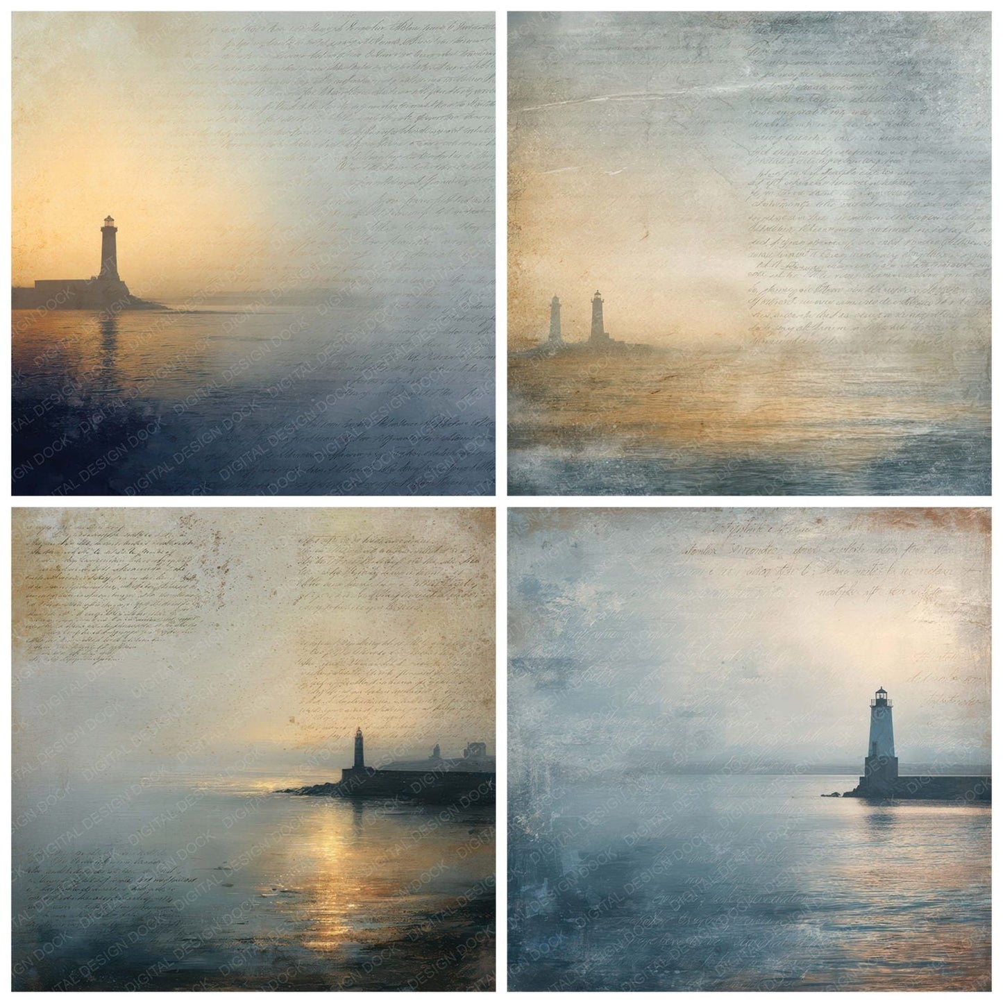 Vintage Lighthouse Dusk Scene Digital Paper Pack (DDD012193)