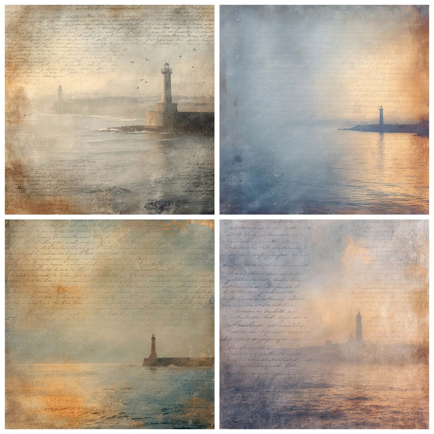 Vintage Lighthouse Dusk Scene Digital Paper Pack (DDD012193)