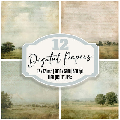Vintage Meadow Horizon Scene Digital Paper Pack (DDD012194)
