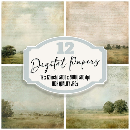 Vintage Meadow Horizon Scene Digital Paper Pack (DDD012194)
