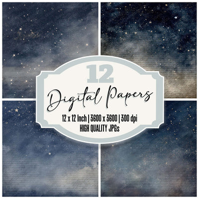 Vintage Night Sky Stars Scene Digital Paper Pack (DDD012195)