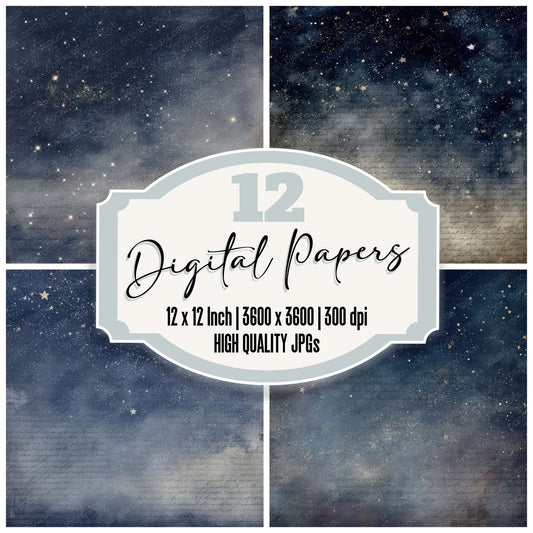 Vintage Night Sky Stars Scene Digital Paper Pack (DDD012195)