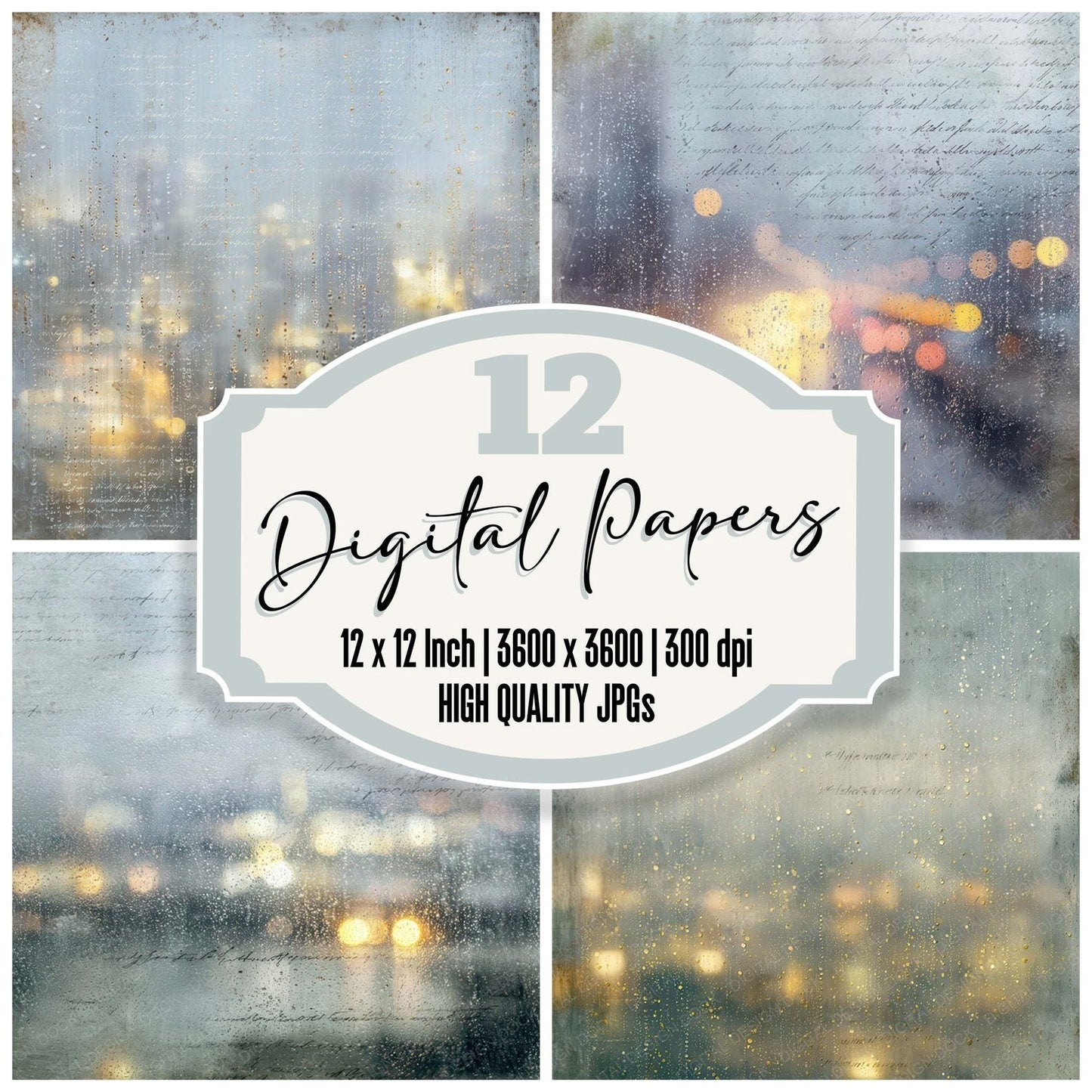 Vintage Rainy Window City Scene Digital Paper Pack (DDD012199)