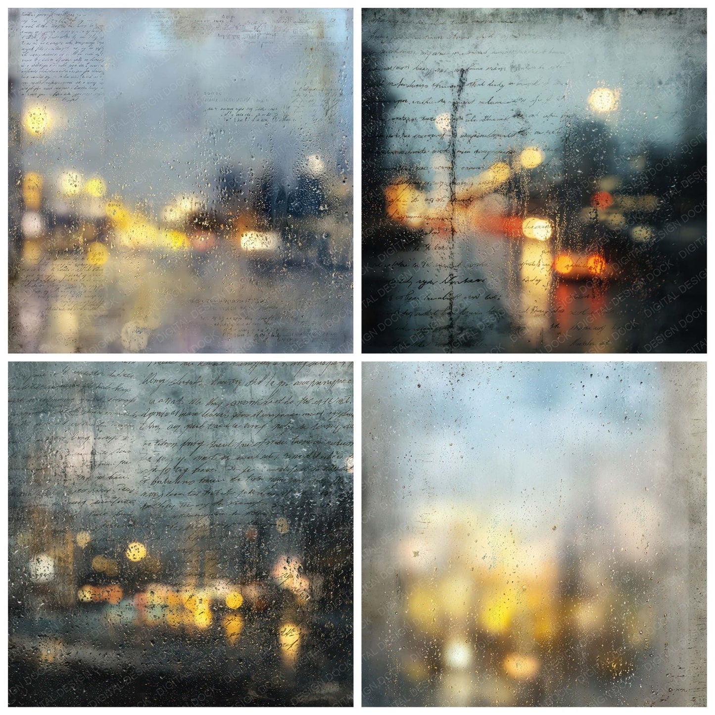 Vintage Rainy Window City Scene Digital Paper Pack (DDD012199)
