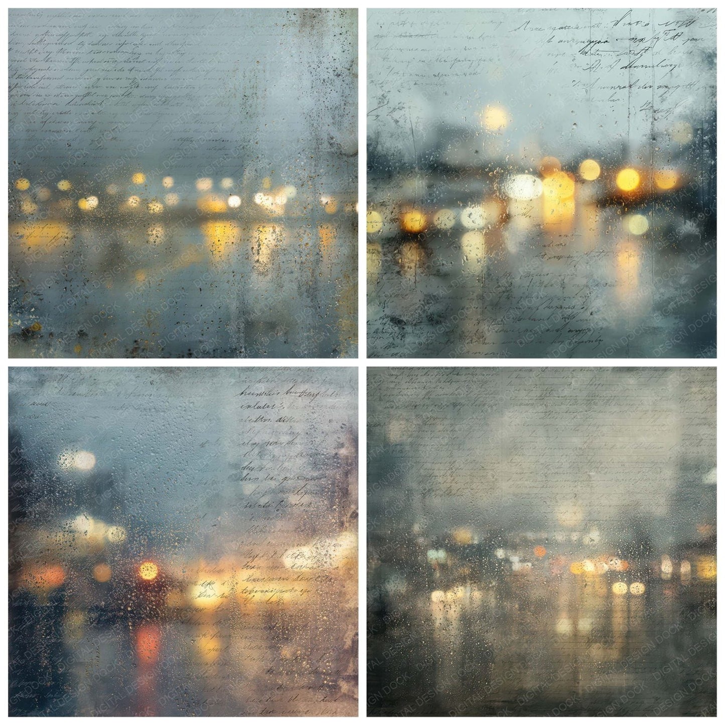 Vintage Rainy Window City Scene Digital Paper Pack (DDD012199)