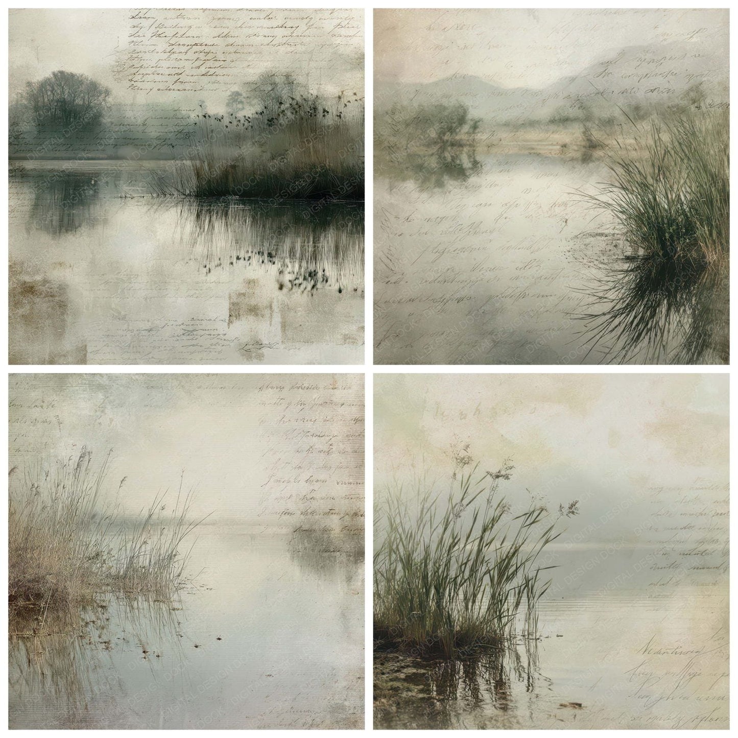 Vintage Riverbank Reed Scene Digital Paper Pack (DDD012200)