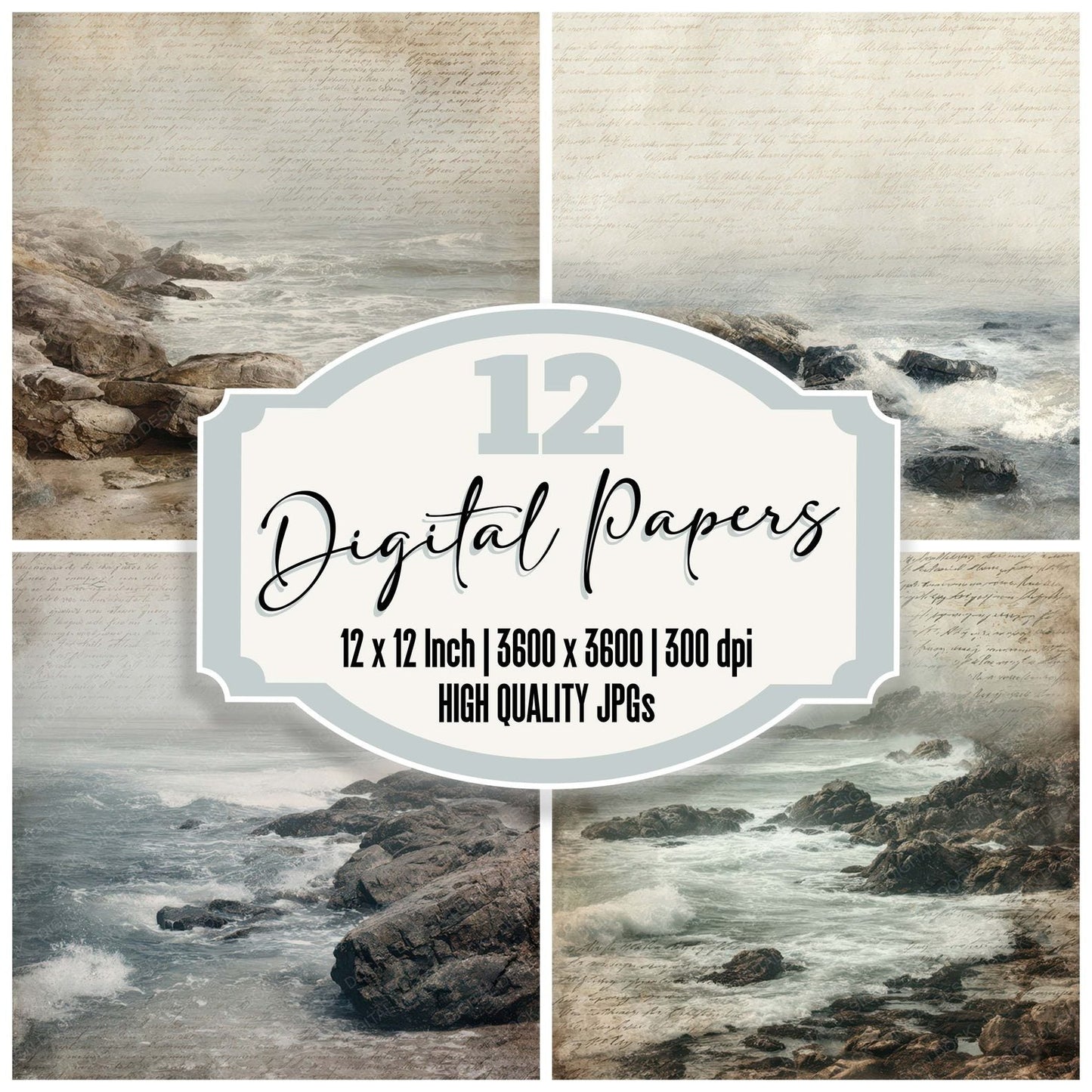 Vintage Rocky Coastline Scene Digital Paper Pack (DDD012201)