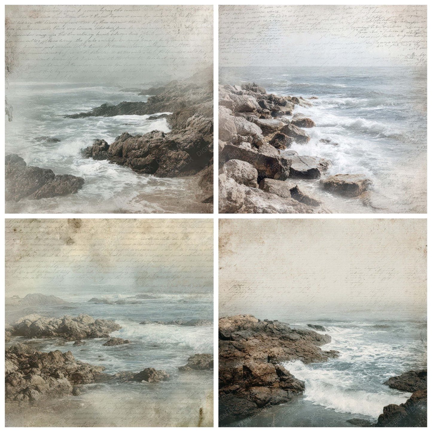 Vintage Rocky Coastline Scene Digital Paper Pack (DDD012201)