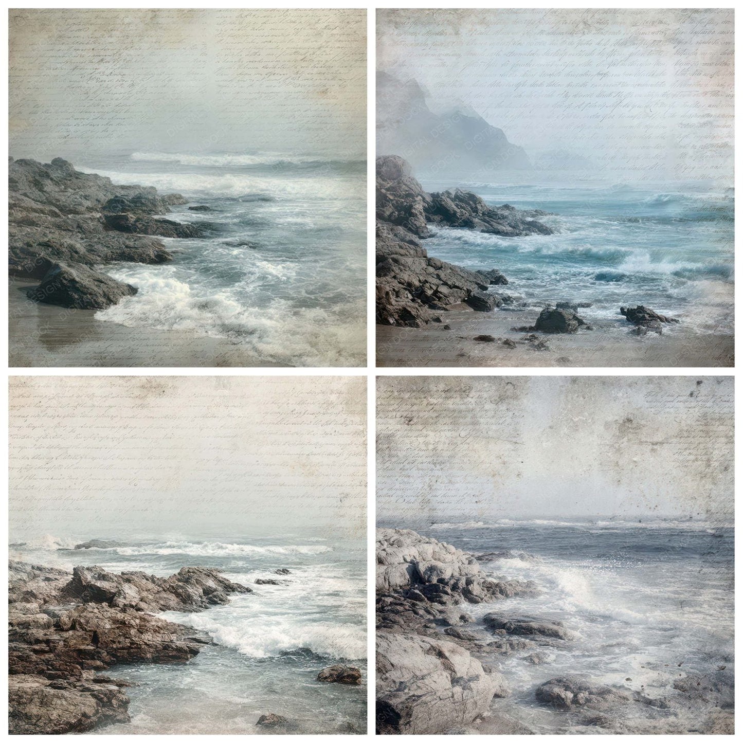 Vintage Rocky Coastline Scene Digital Paper Pack (DDD012201)