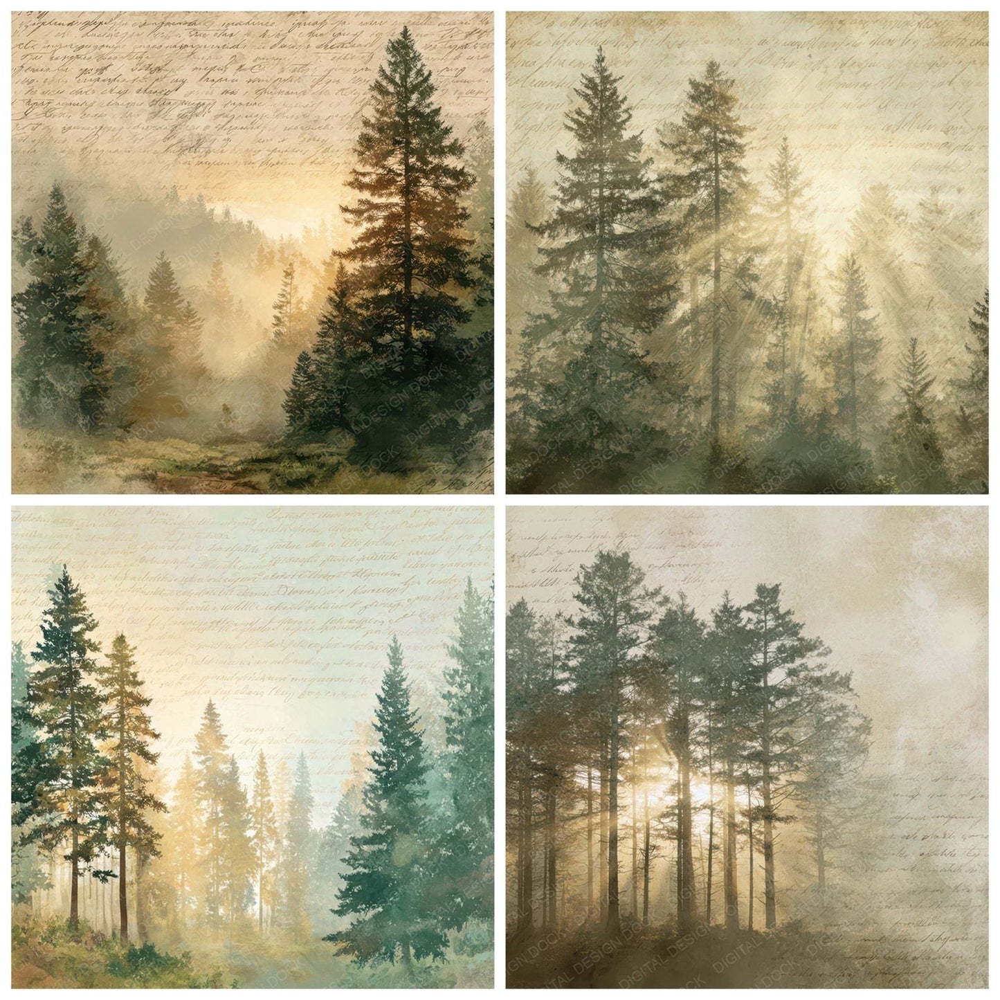 Vintage Sunlight Forest Scene Digital Paper Pack (DDD012202)