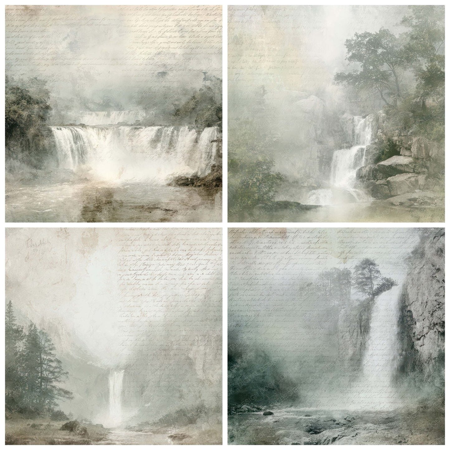 Vintage Waterfall Mist Scene Digital Paper Pack (DDD012203)