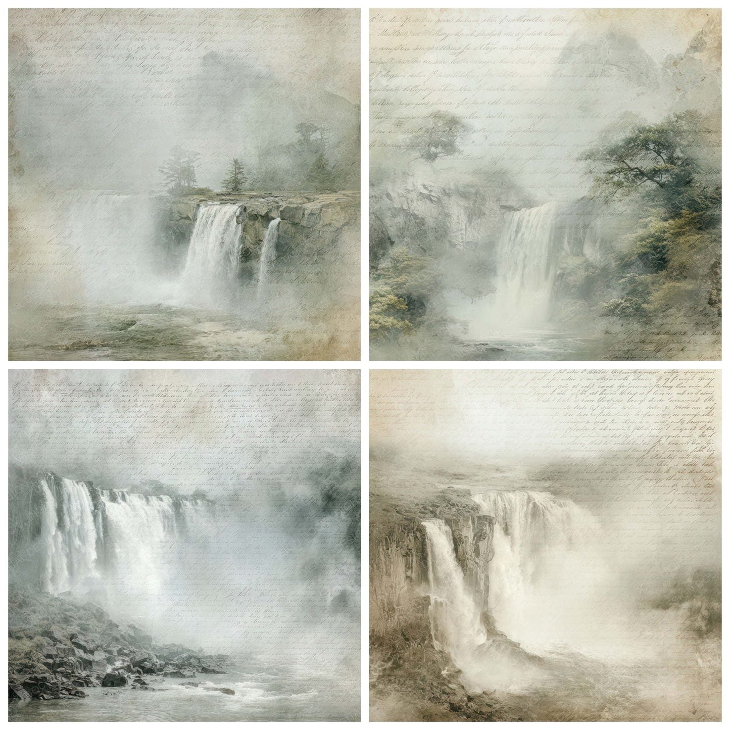 Vintage Waterfall Mist Scene Digital Paper Pack (DDD012203)