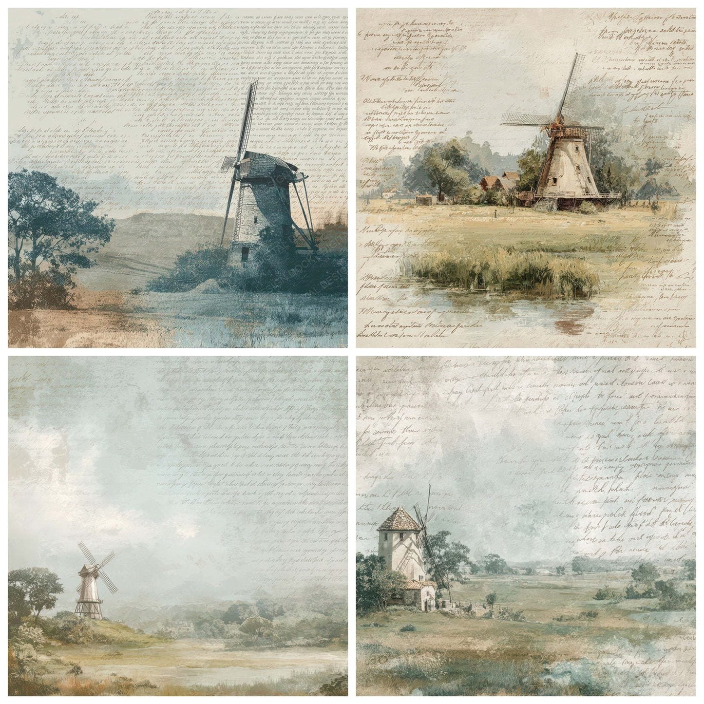 Vintage Windmill Countryside Scene Digital Paper Pack (DDD012204)