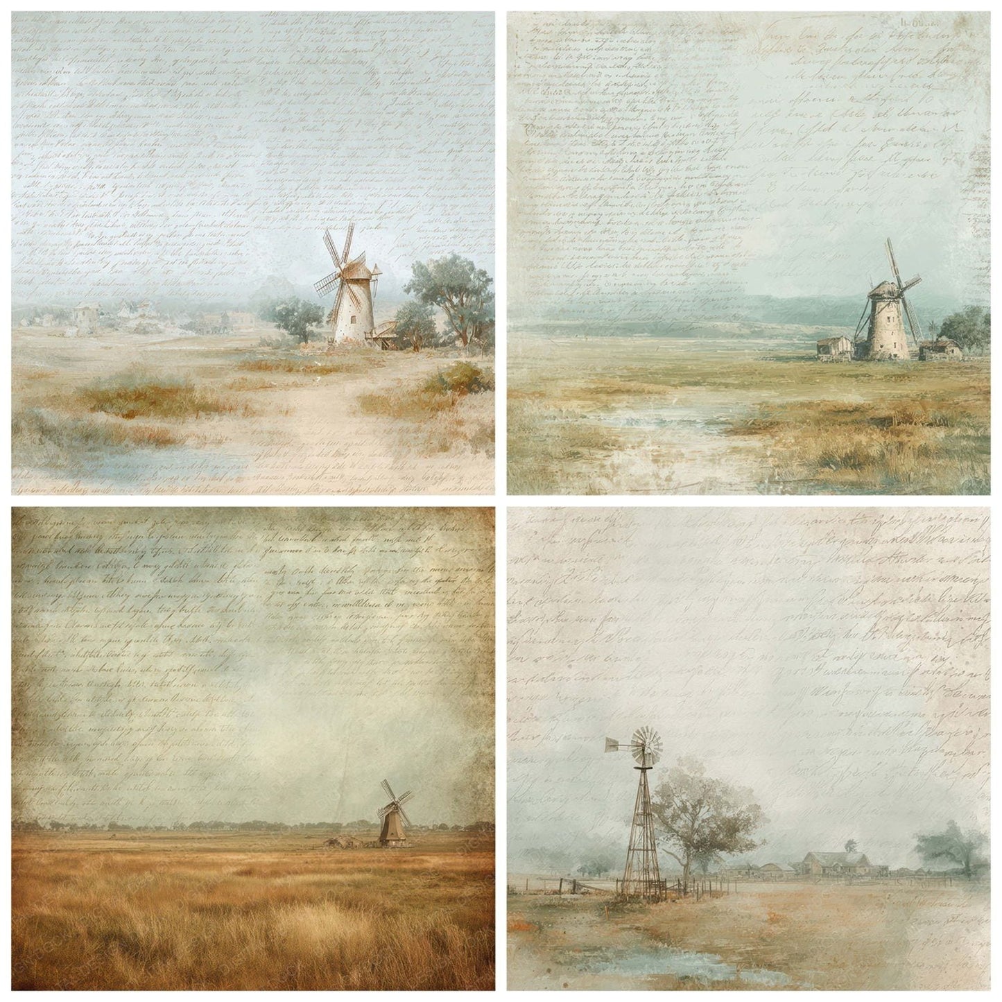 Vintage Windmill Countryside Scene Digital Paper Pack (DDD012204)