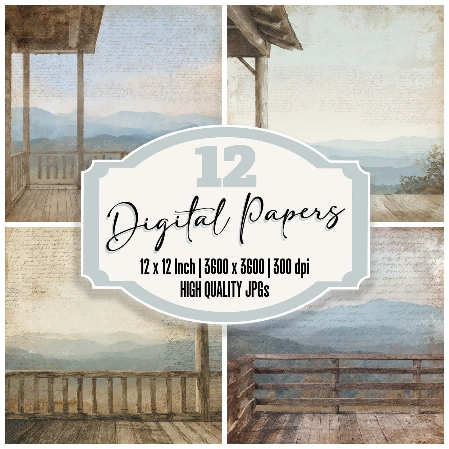 Old Cabin Porch Mountain Scene Digital Paper Pack (DDD012205)