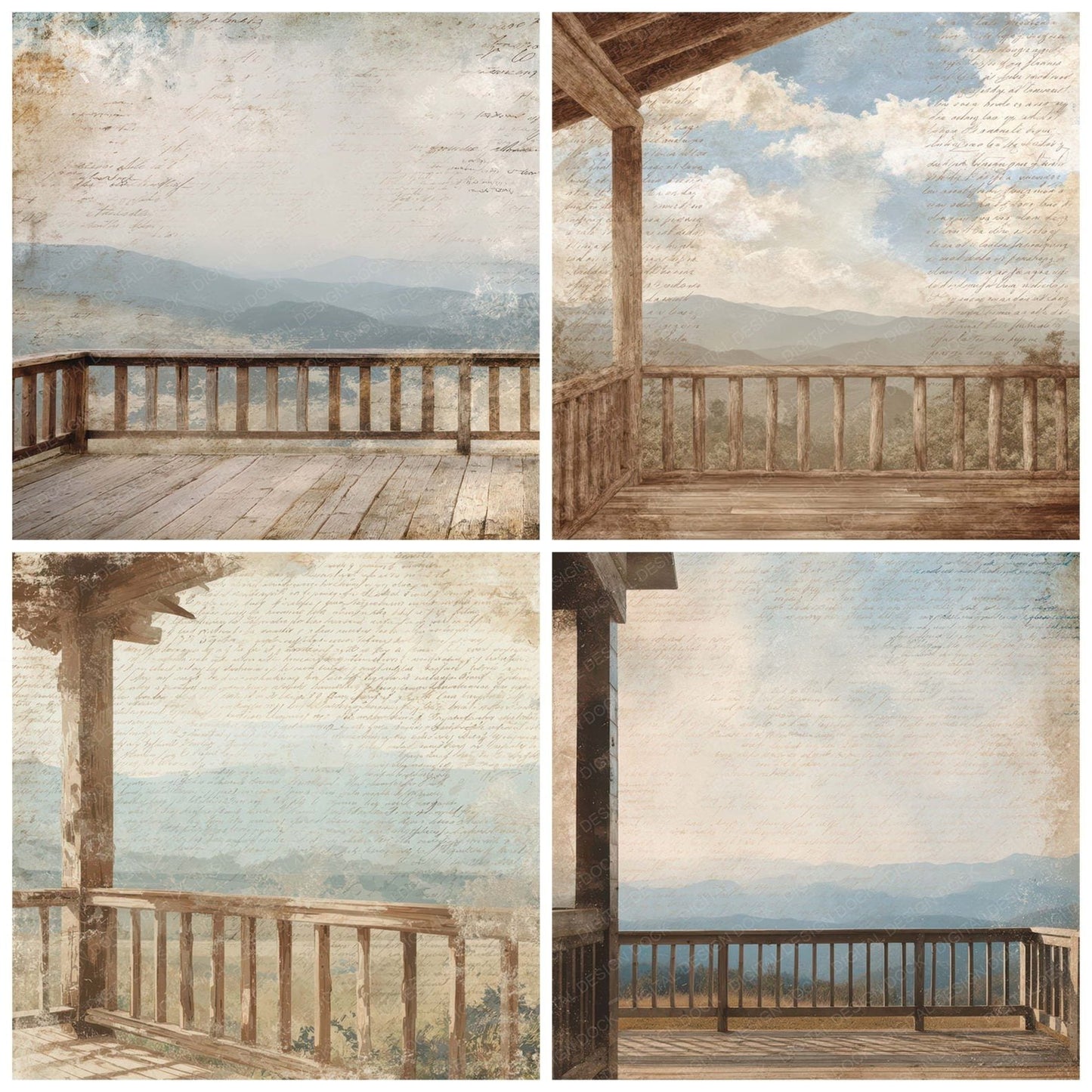 Old Cabin Porch Mountain Scene Digital Paper Pack (DDD012205)