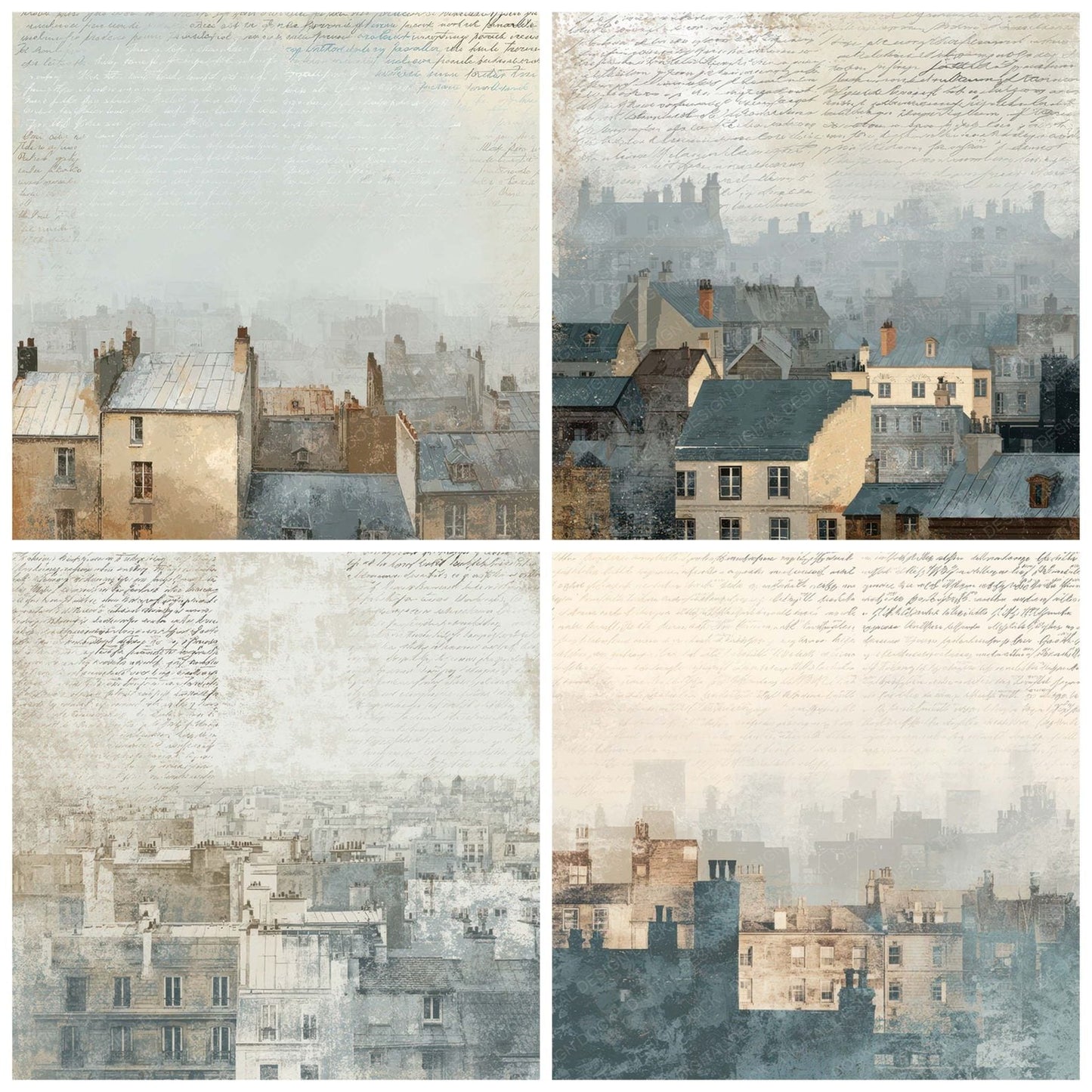 Old City Rooftop Skyline Scene Digital Paper Pack (DDD012207)