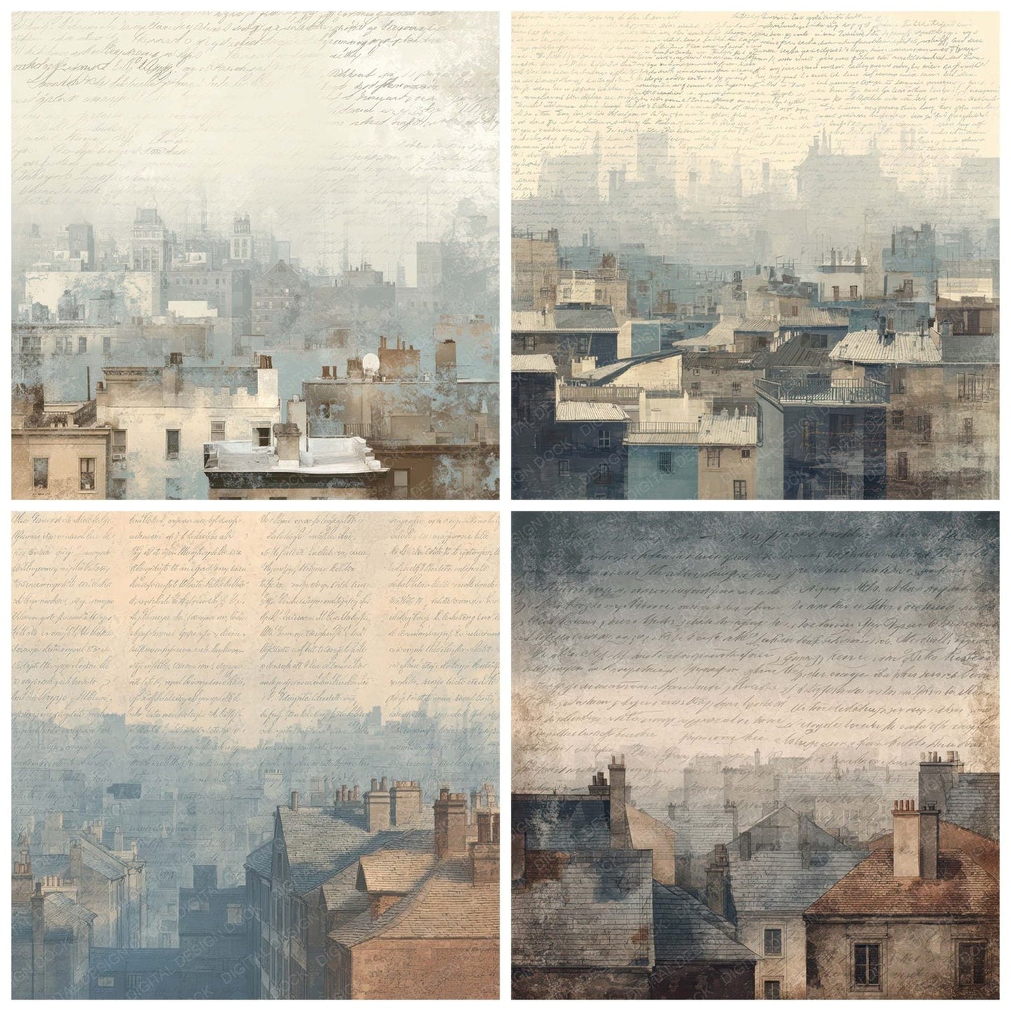 Old City Rooftop Skyline Scene Digital Paper Pack (DDD012207)