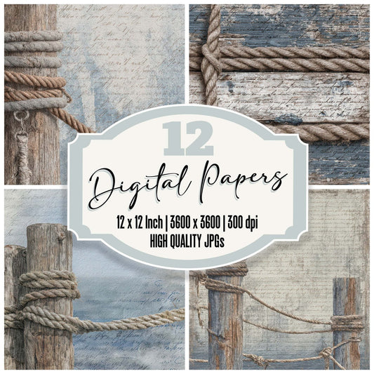 Old Harbor Dock Rope Scene Digital Paper Pack (DDD012208)