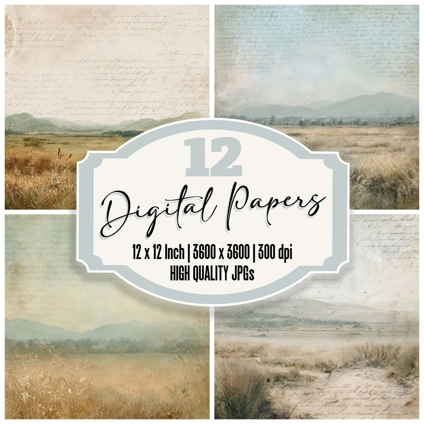 Old Meadow Grass Hills Scene Digital Paper Pack (DDD012210)