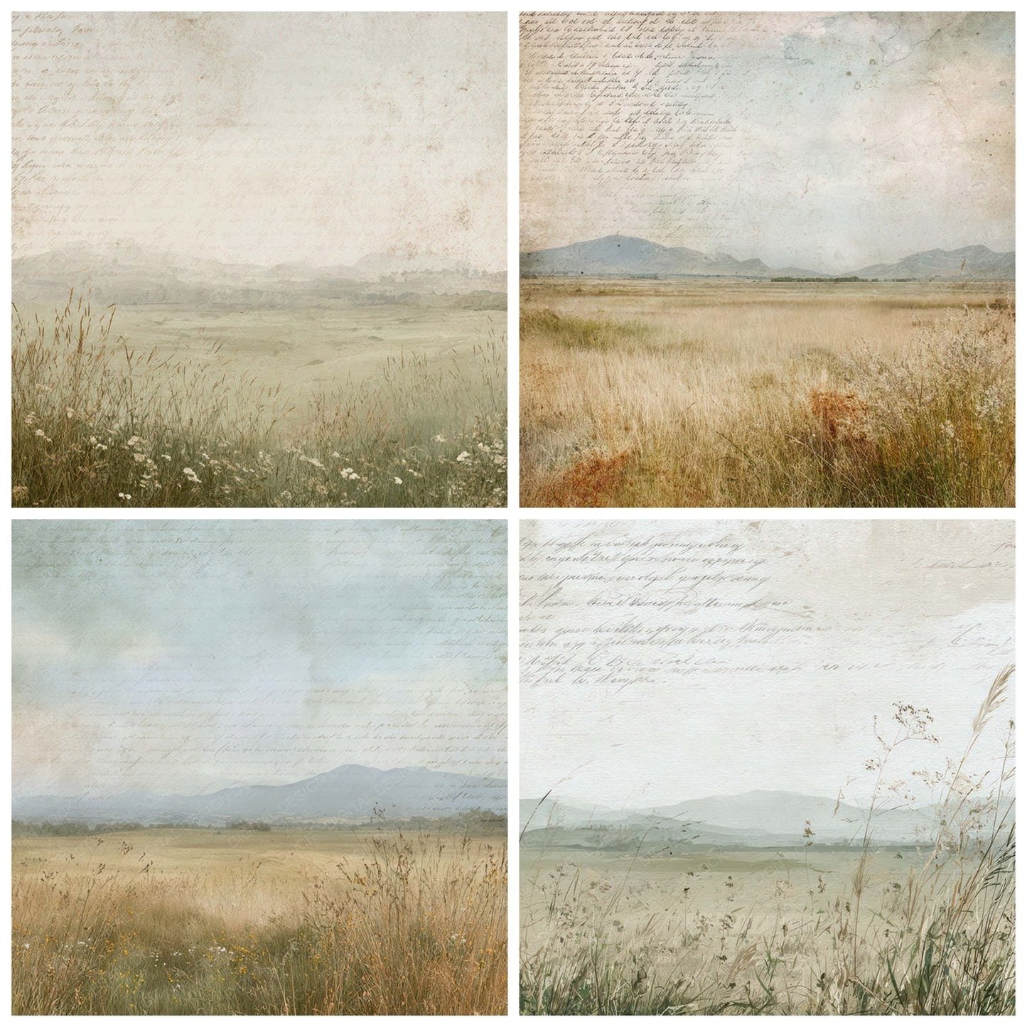 Old Meadow Grass Hills Scene Digital Paper Pack (DDD012210)