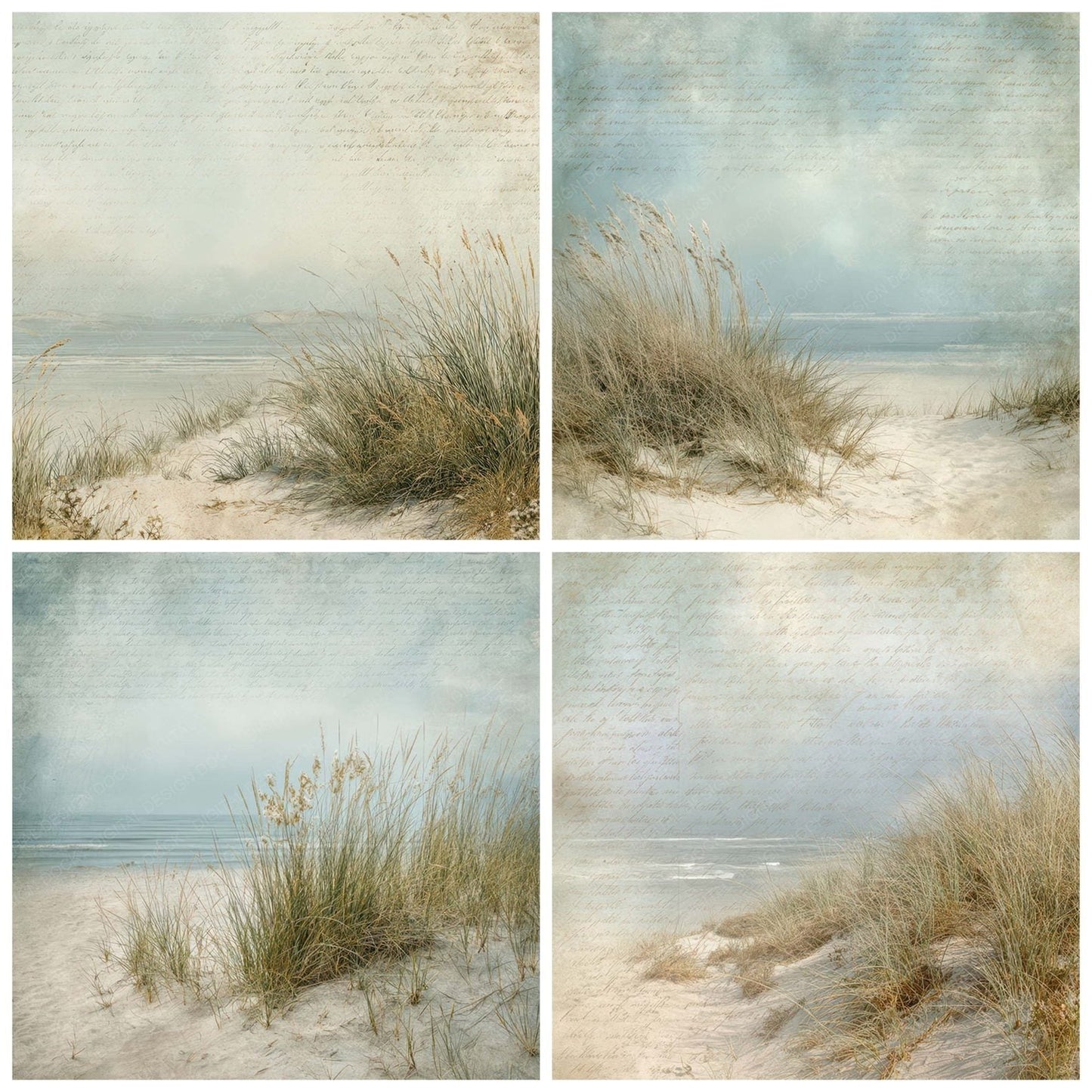 Vintage Coastal Dune Grass Scene Digital Paper Pack (DDD012214)