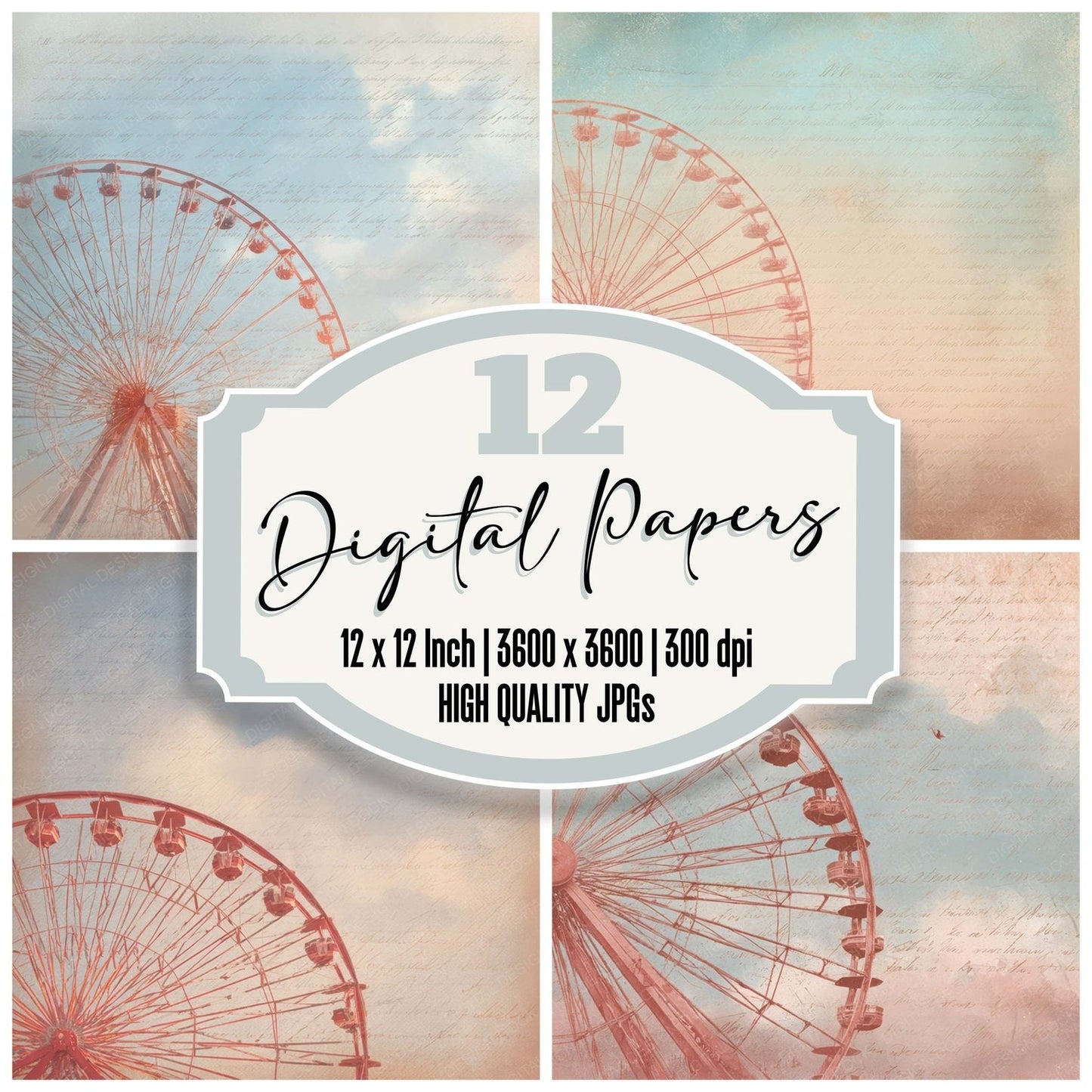 Vintage Ferris Wheel Fairground Scene Digital Paper Pack (DDD012215)