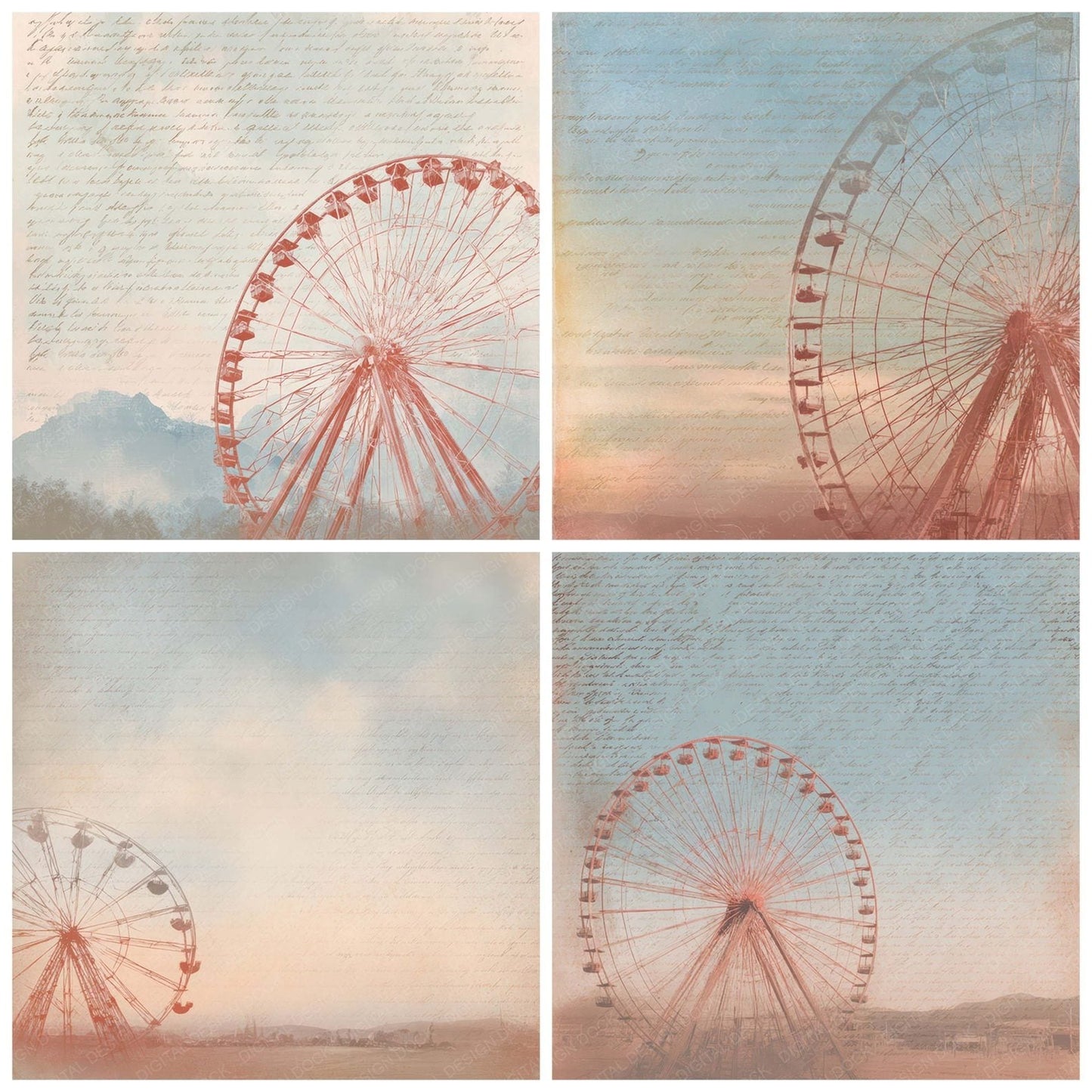 Vintage Ferris Wheel Fairground Scene Digital Paper Pack (DDD012215)