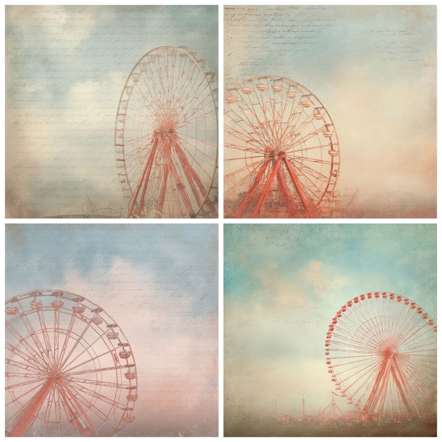 Vintage Ferris Wheel Fairground Scene Digital Paper Pack (DDD012215)