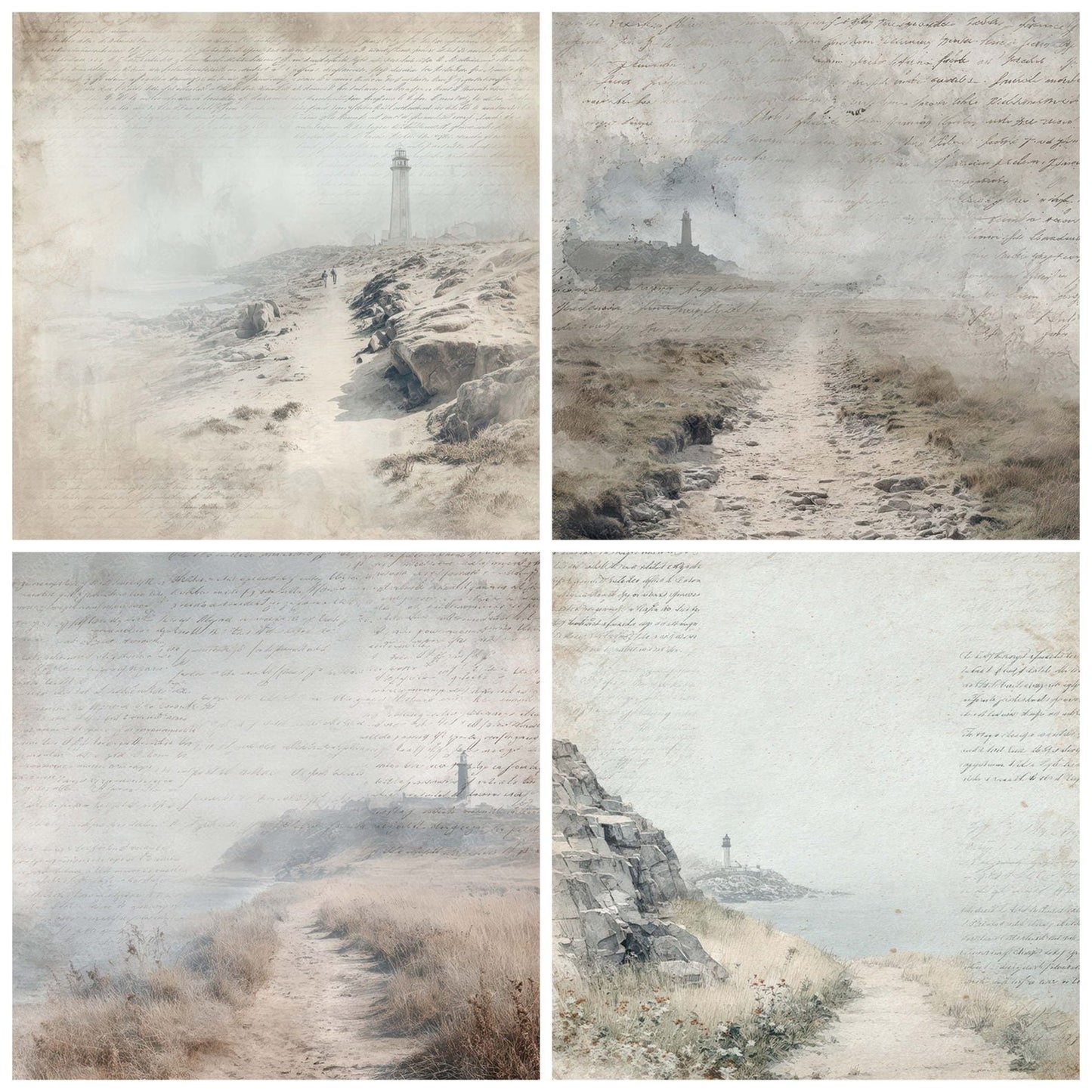 Vintage Lighthouse Cliff Path Scene Digital Paper Pack (DDD012217)