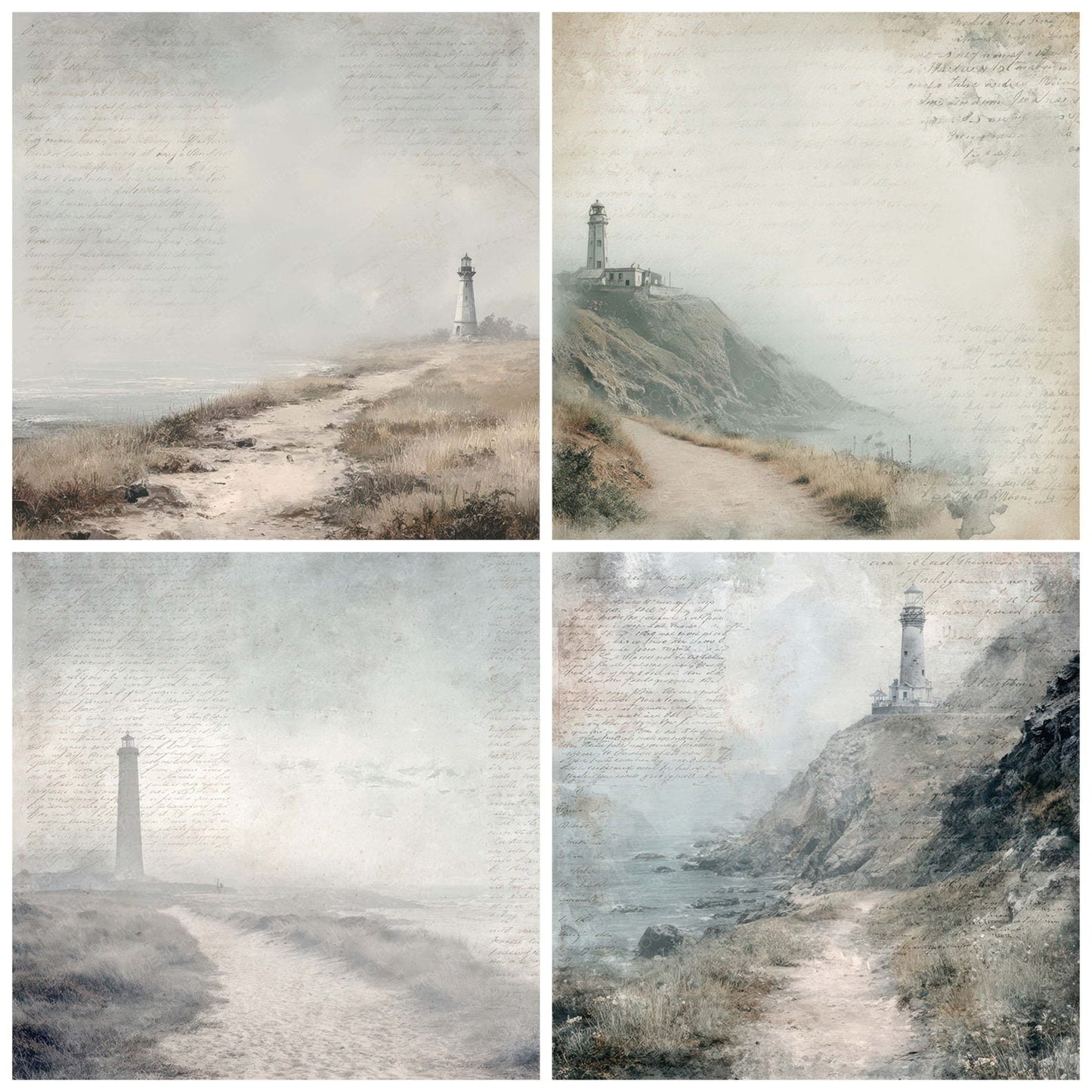 Vintage Lighthouse Cliff Path Scene Digital Paper Pack (DDD012217)
