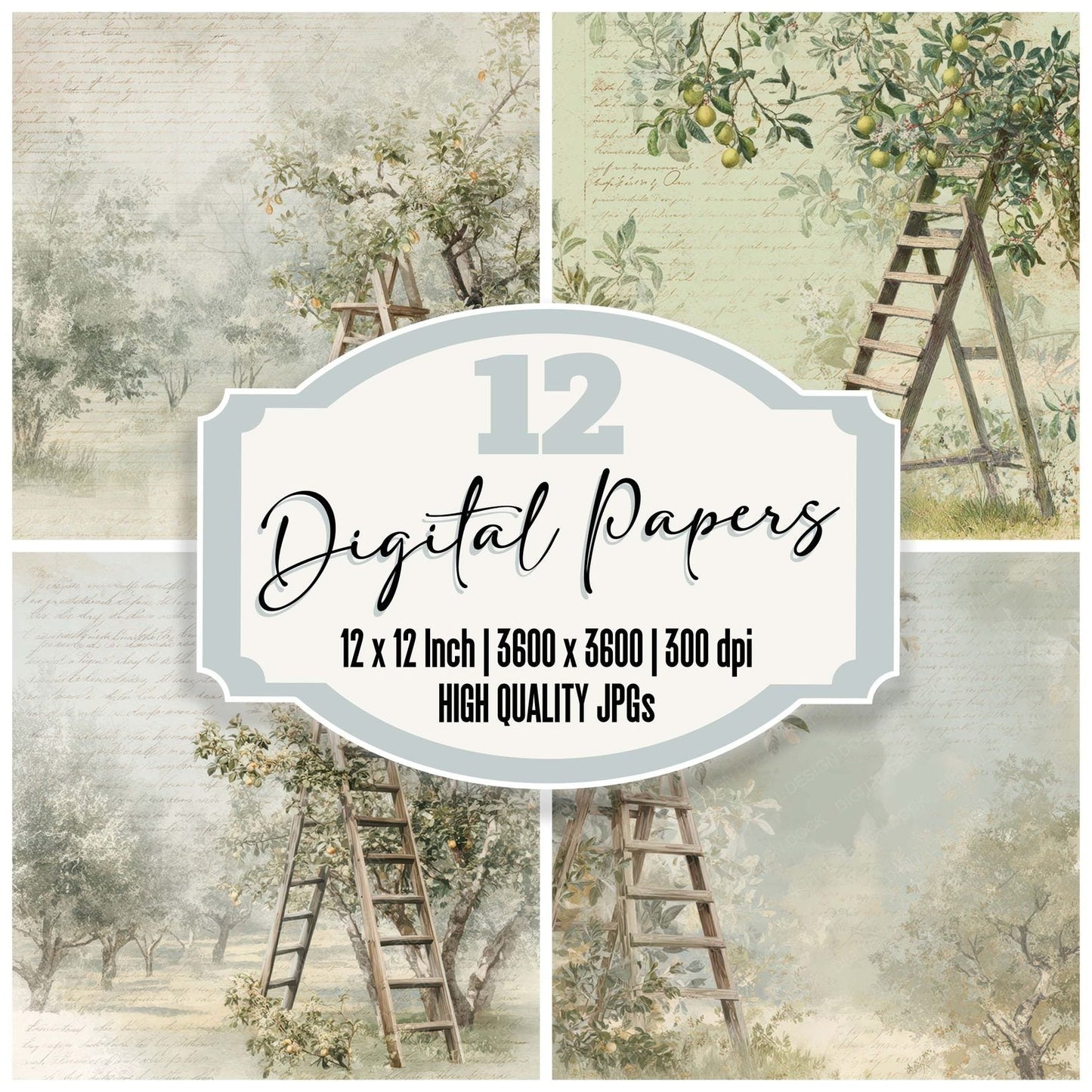 Vintage Orchard Ladder Scene Digital Paper Pack (DDD012221)