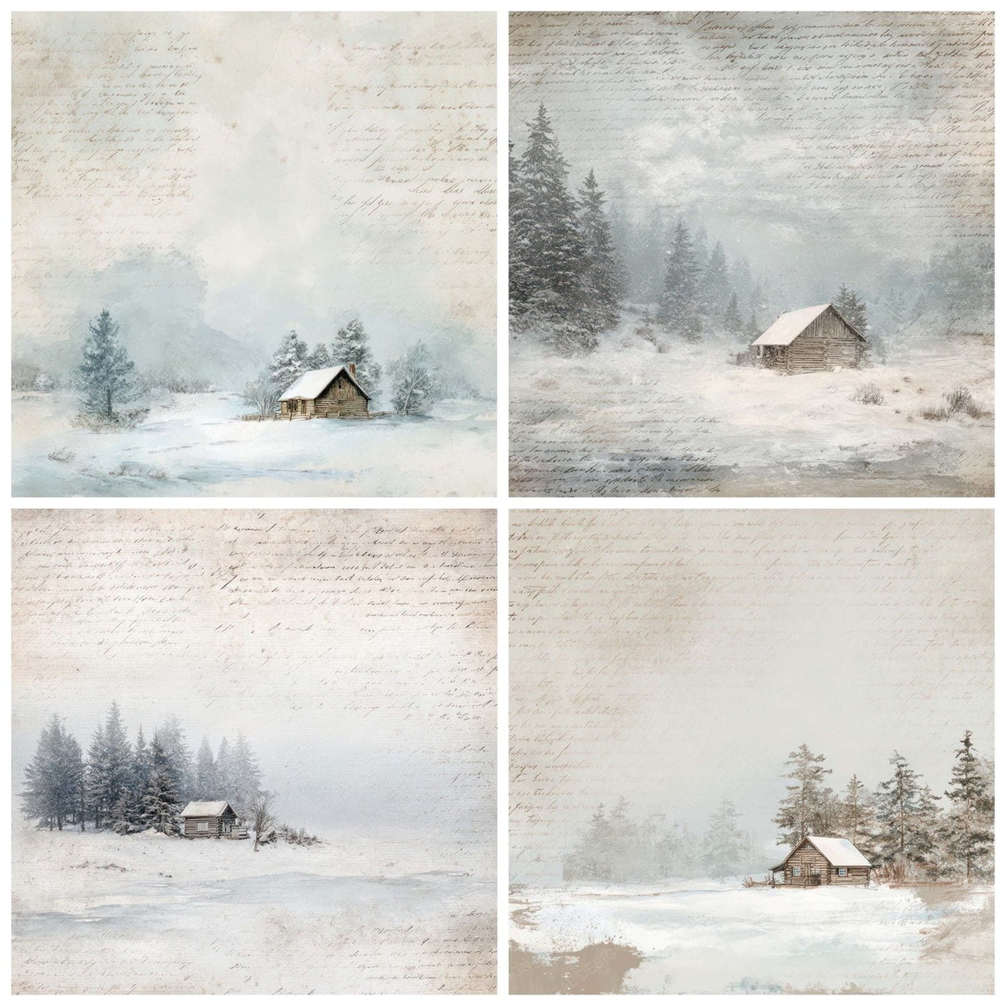 Vintage Snow Cabin Scene Digital Paper Pack (DDD012222)