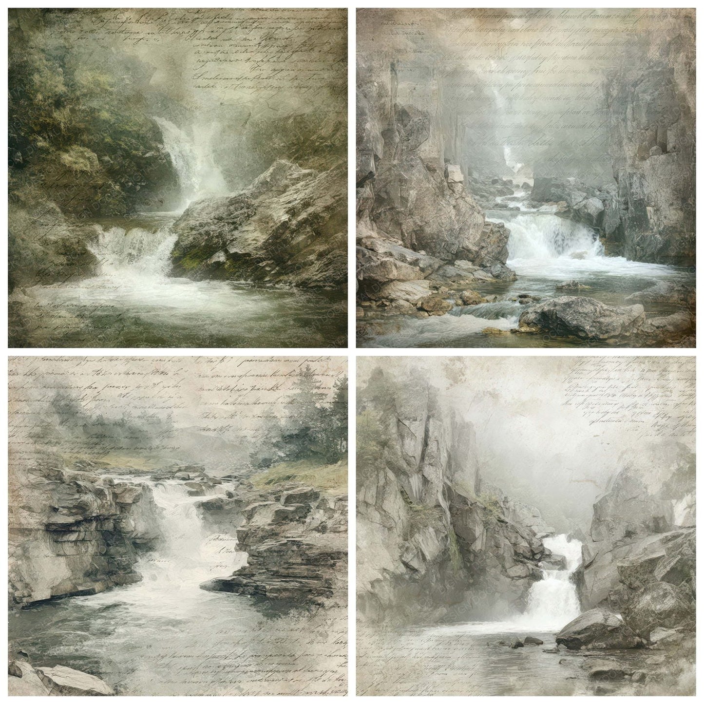 Vintage Waterfall Gorge Scene Digital Paper Pack (DDD012224)