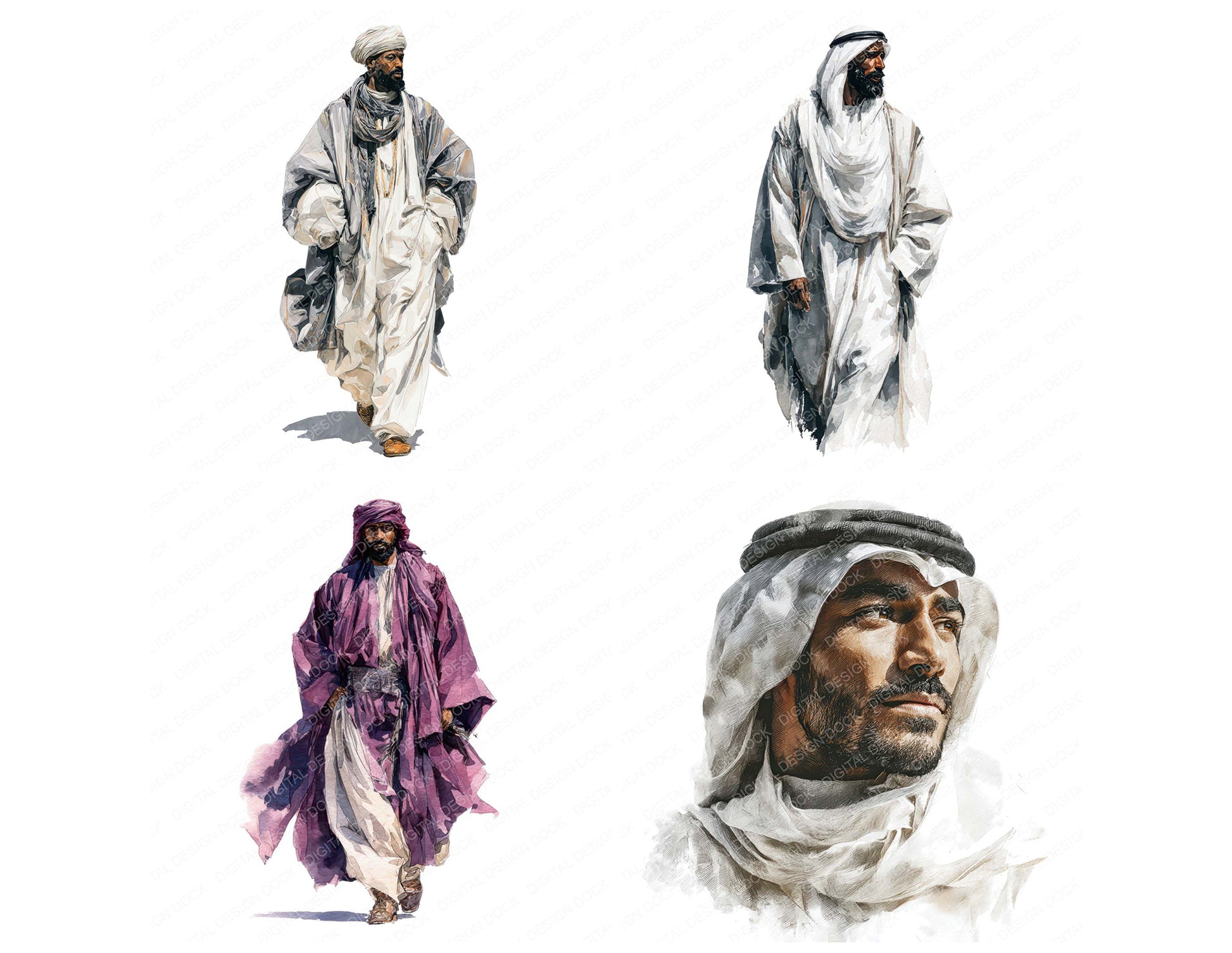 Preview layout showing Arabian Man in Thobe clipart elements for scrapbooking, junk journals, and card making