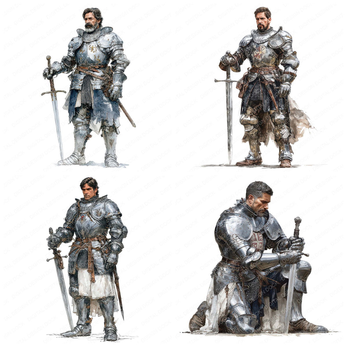 Medieval Knight Illustration Clipart Set – The Digital Design Dock