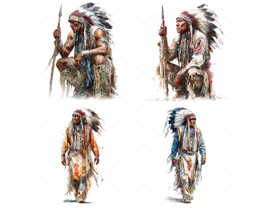 Preview layout showing Native American Man in Traditional Dress clipart elements for scrapbooking, junk journals, and card making
