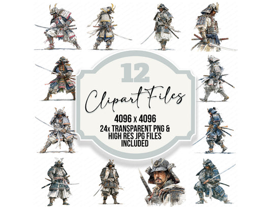 Realistic Samurai Illustration clipart set with transparent PNGs and high resolution JPGs for crafting and design projects